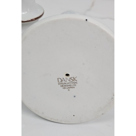 Dansk International Designs Pair Ceramic Candlesticks White Brown Trim Japan - Picture 3 of 6